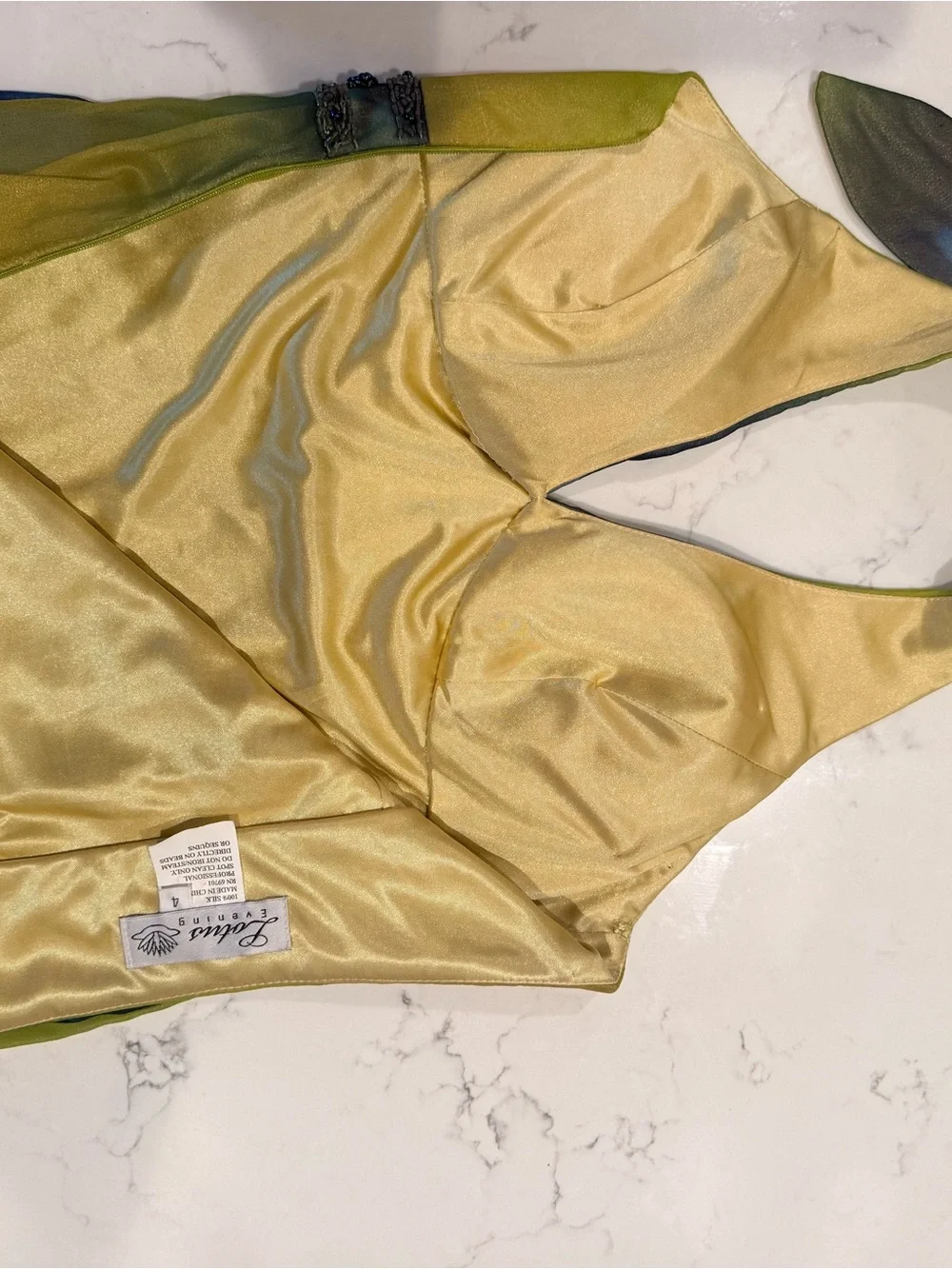 Vintage Fairy 100% Silk Dress in Lime & Navy